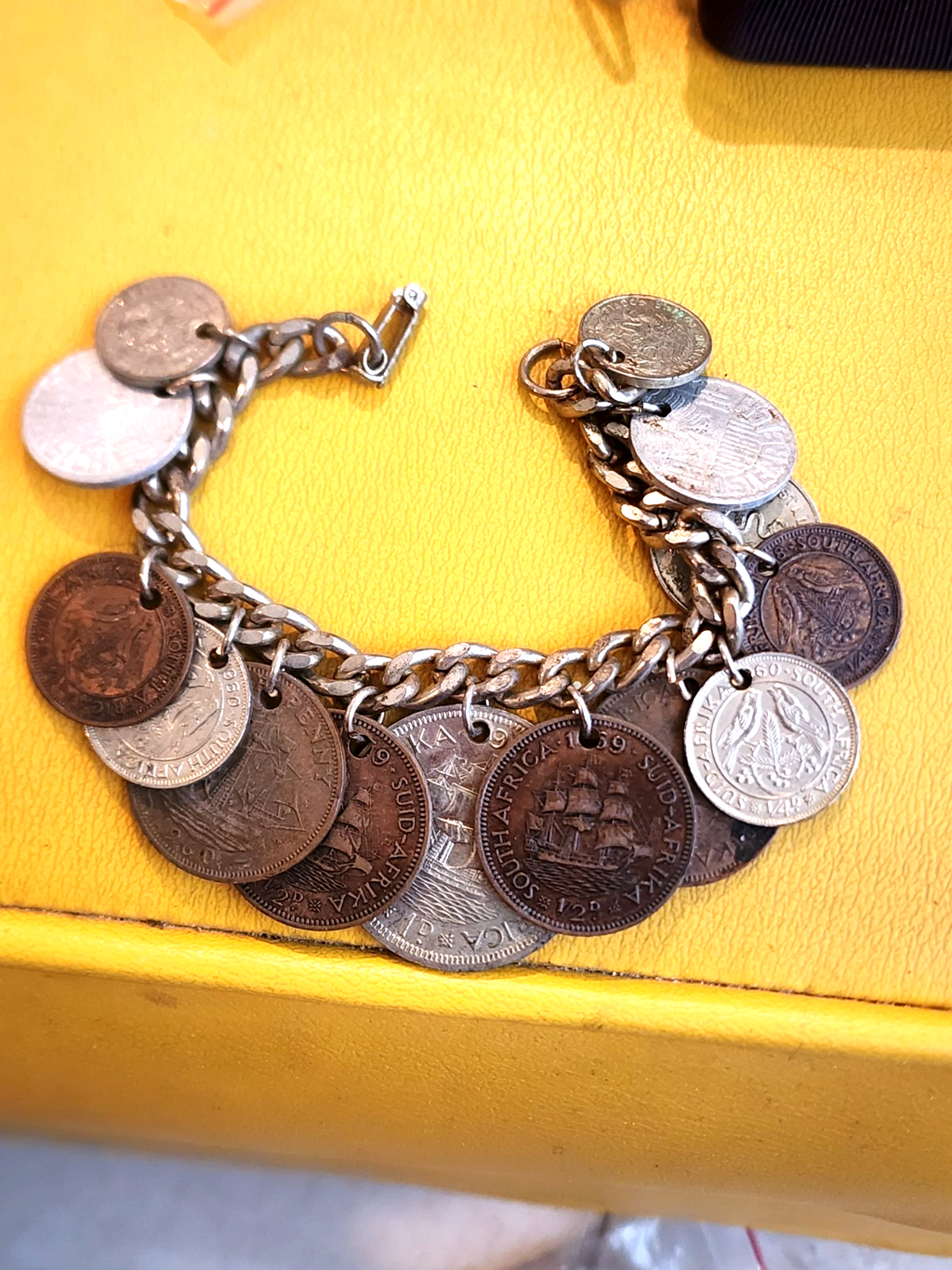 Vintage 14 RARE 1950's Coin Charm Bracelet South Africa, India