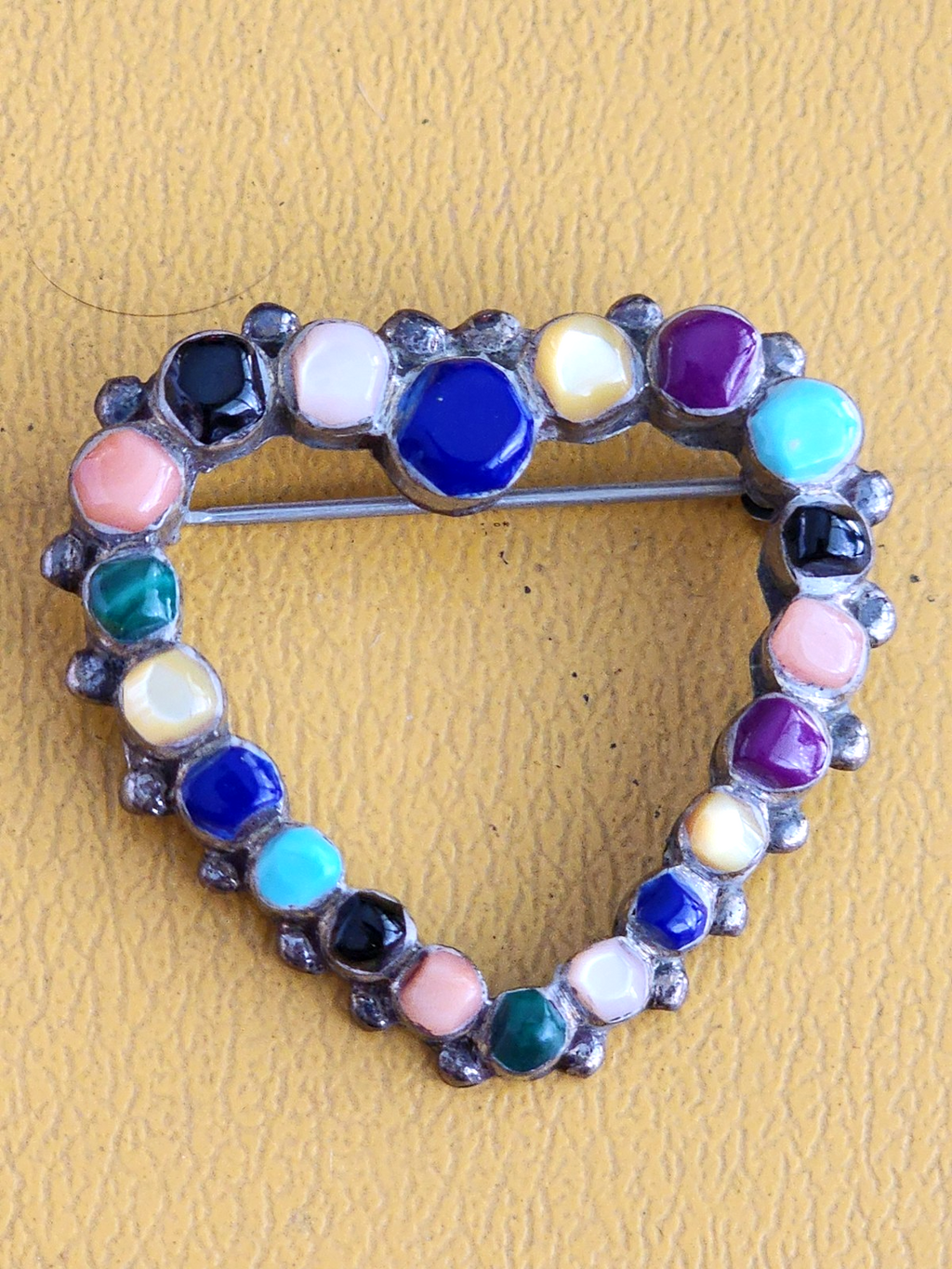 Sterling Silver Heart Pin Brooch Cluster Gemstone Southwest Design Large Bright