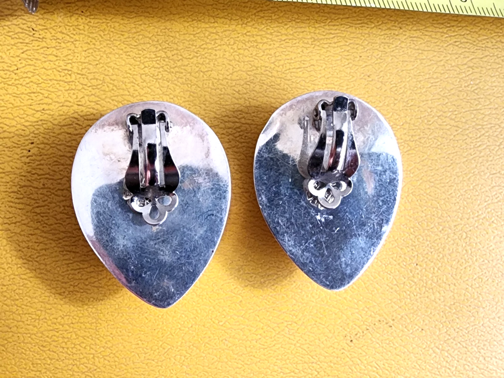 Vintage Sterling Silver & Rhodonite Gemstone CLIP Earrings
