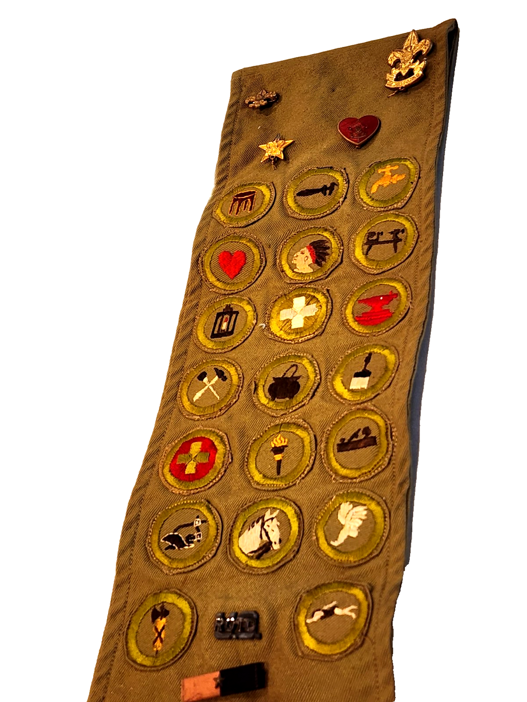 27 1940's Bot Scouts Merit Badge BSA Sash Including Blacksmithing & 6 Metals