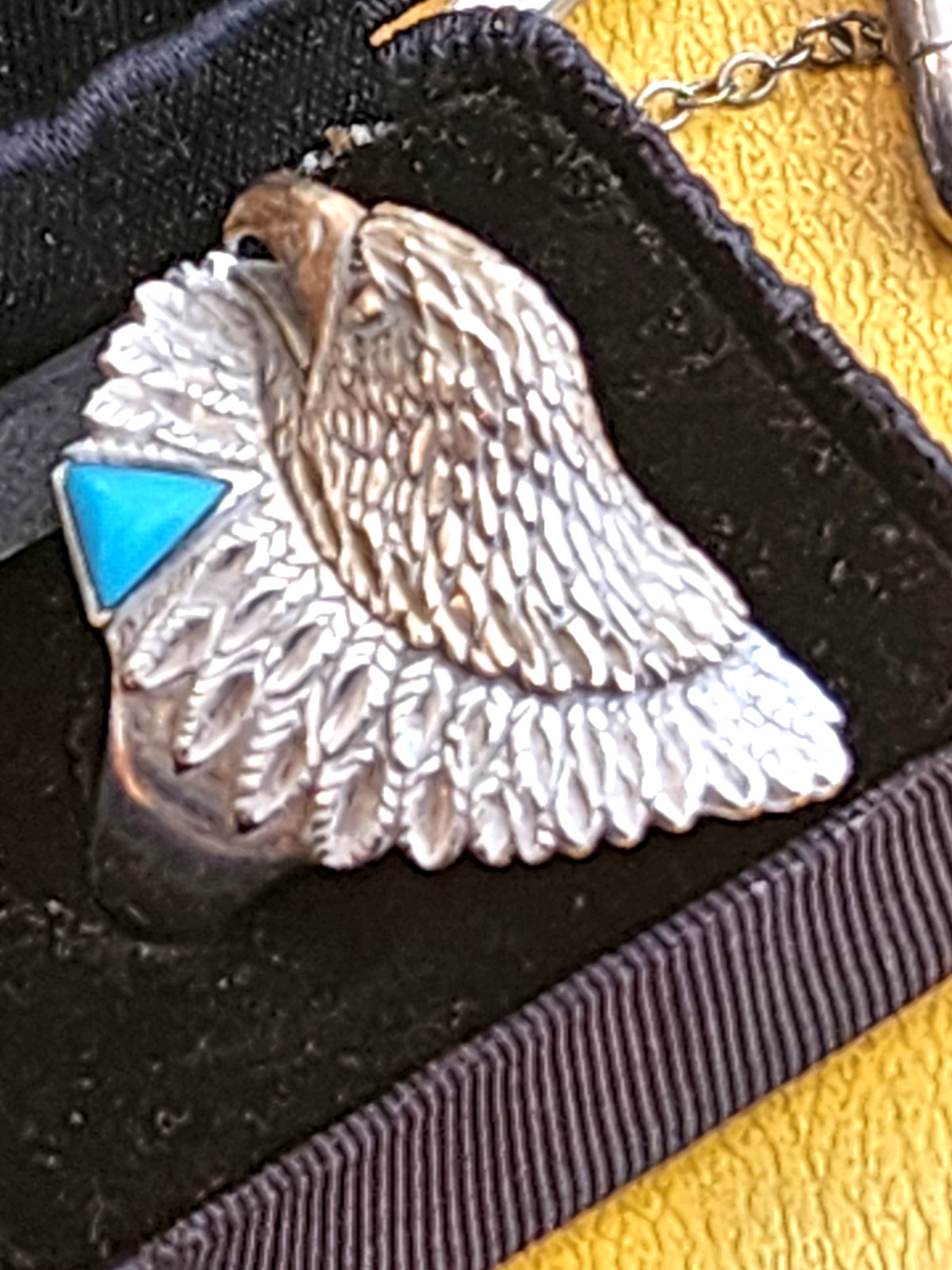 Vintage Ted Ott Sterling Silver & Turquoise Eagle Ring Size 12