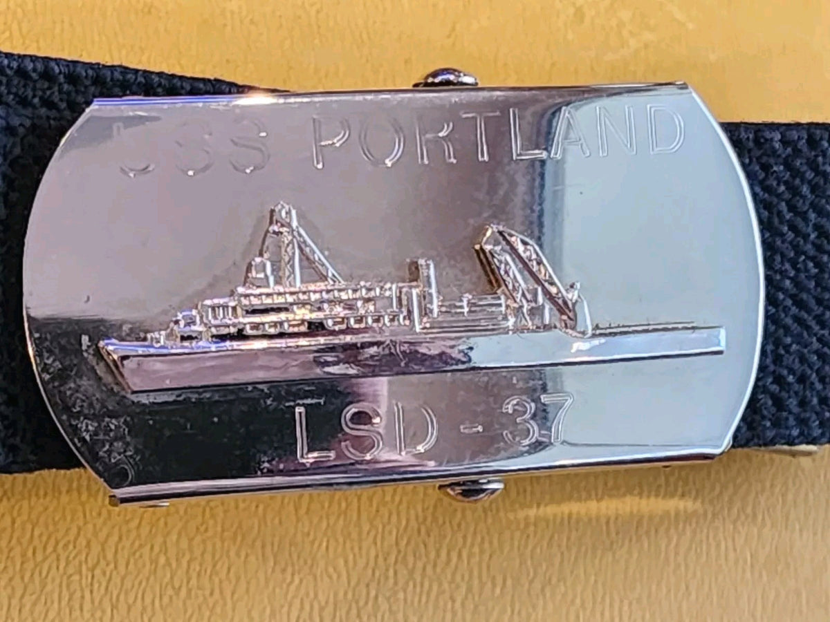 Vintage USS Portland LSD-37 Chrome Belt Buckle U.S. Navy